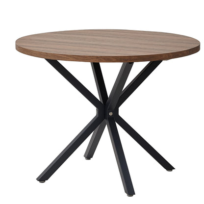 Eettafel – Rond Tafeltje – Keukentafel – Woonkamertafel – Bijzettafel – 100 cm Diameter – Donker Houten Blad – Zwart Metalen Onderstel