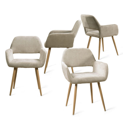 Eetkamerstoelen – Stoelen – Kuipstoelen – Keukenstoelen – Meubilair – Scandinavisch Design – Ademend Rugleuning – Metalen Onderstel – Set van 4 – Beige