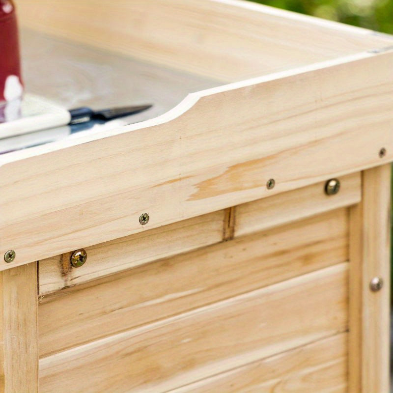 Tuinkast – Tuinkist – Opbergkast – Tuinberging – Tuinschuur – Massief Grenenhout – Dubbele Deuren Met Werkblad – 83x40x92 cm – Verhoogde Pootjes