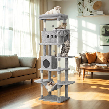 Krabpaal – Kattenpaal – Kattenboom – Krabmeubel – Krabton – Extra Hoog 210 cm – Met 8 Sisal Stammen & Grote Ligplaats