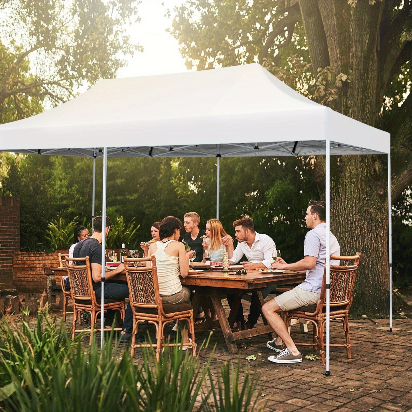 Pop-Up Partytent – Vouwtent – Evenemententent – Zonnetent – Partytent Wit – UPF 50+ Zonbescherming – Stevig Metalen Frame Met Wieltjes