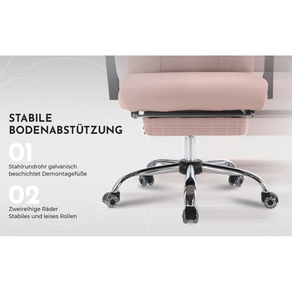 Ergonomische Bureaustoel – Bureaustoel Met Hoge Rugleuning – Kantoormeubilair – Werkstoel – Draaistoel Roze – Tweevoudig Verstelbare Lendensteun – 360° Draaibaar Met Metaal Frame