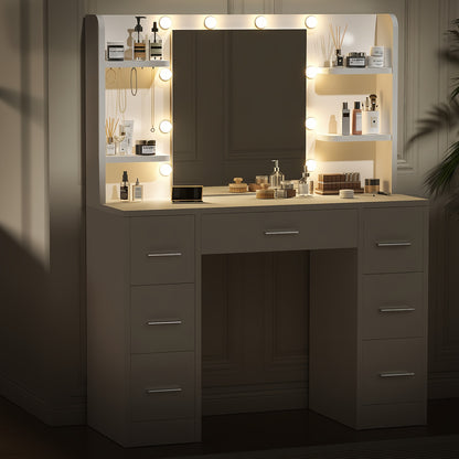 Make-up tafel – Kaptafel – Make-up tafel met LED – Schoonheidstafel – Make-up bureau – 10 instelbare LED-lampen – USB gevoed, compact formaat