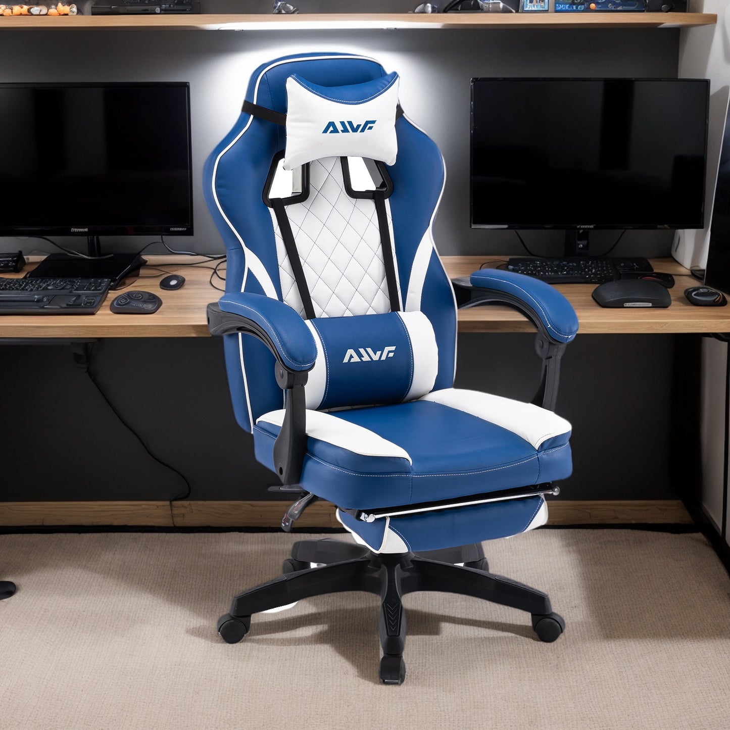 Gamingstoel – Bureaustoel – Gamerstoel – Computestoel – Zwartblauw – Ergonomisch Met Lendensteun – 360° Draaibaar Met Verstelbare Hoogte