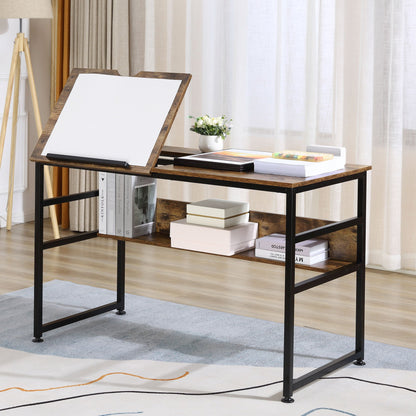 Industriële Bureautafel – Bureau – Werktafel – Computerbureau – Tekentafel – Rustiek Bruin – Kantelbaar Werkblad – Handige Opbergruimte