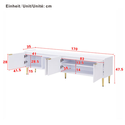 TV Cabinet | Low Unit with Textured Doors, Golden Handles, and Golden Feet | Optimal Storage for Audio-Visual Equipment, Games Consoles, Books, or Decorative Items | Keeps Belongings Efficiently Organized and Tidy | Metal Mat