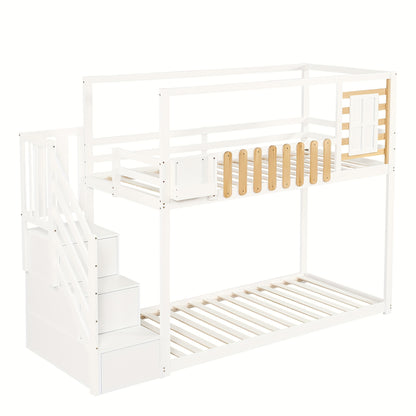 Hoogslaper – Kinderbed – Zolderbed – Stapelbed – Eenpersoonsbed – Met Bureau En Opbergruimte – Ruimtebesparend 90x200 cm – Wit