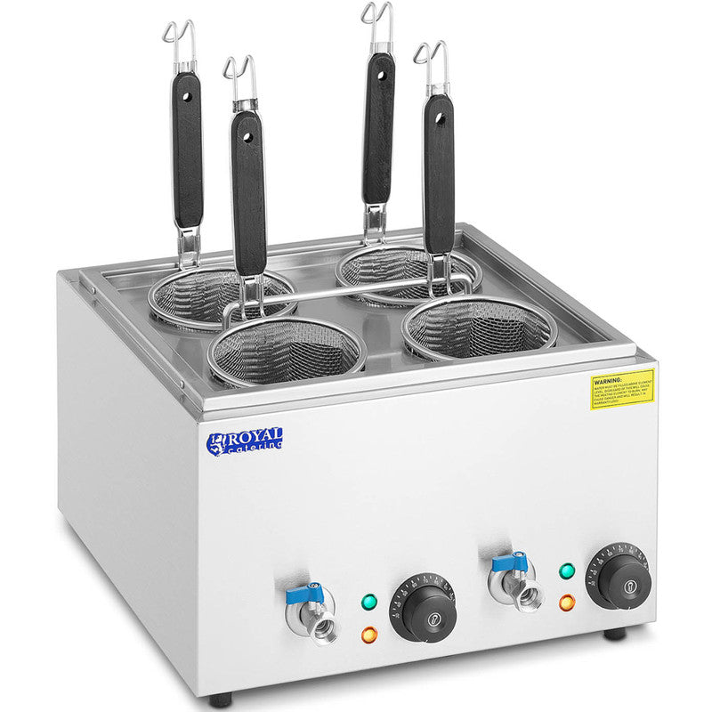 Pastakoker – Pastapan – Macaroni Koker – Elektrische Pastakoker – 4 Mandjes – 2 x 6,5 Liter – 3000 Watt Vermogen – RVS Materiaal