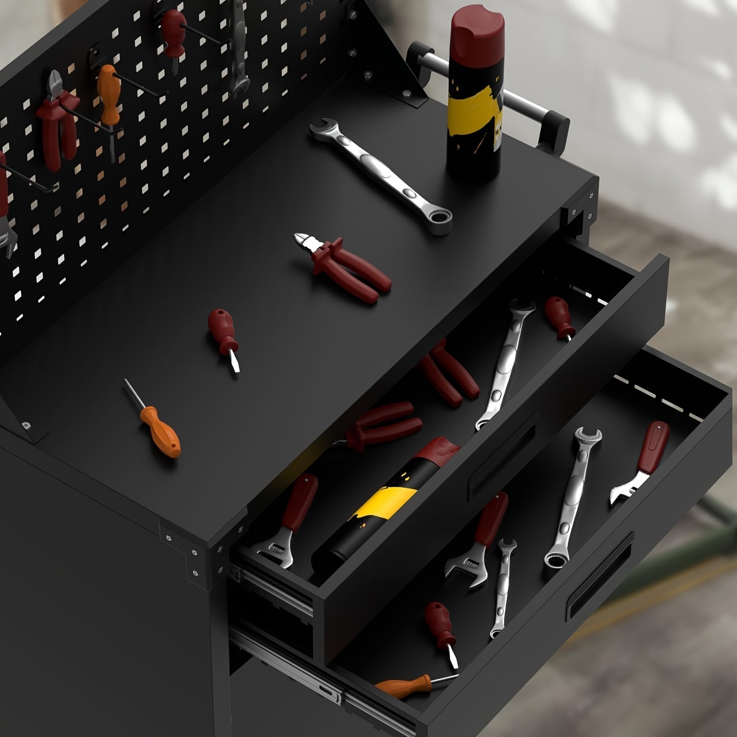 Gereedschapswagen – Werkplaatswagen – Gereedschapskast – Rolwagen – Toolcabinet – Zwaar Stalen Constructie – Verstelbare Planken & Pegboard