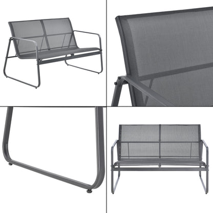 Tuinset – Tuinmeubelen – Bistroset – Loungeset – 2-Zits Bank – Gepoedercoat Stalen Frame – Temperatuurbestendig Glazen Tafelblad