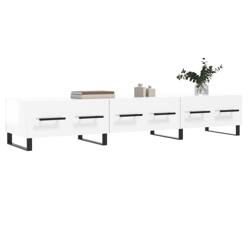 Modern TV Stand with Built-in Media Console - Heavy-Duty TV Cabinet, Space-Saving Wall-Mounted Entertainment Center, White Glossy