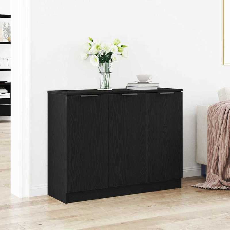 Dressoir – Opbergkast – Ladekast – Commode – Buffetkast – Zwarte Eikenlook – Compact 90,5x30x70 cm – Stevige Houtmix