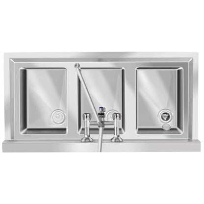 3-Kamers Spoeltafel – Vaatwasser – Werktafel – Afwasbak – Keukentafel – Roestvrij Staal – 100x50 cm – Diepe Compartimenten – Verstelbare Poot