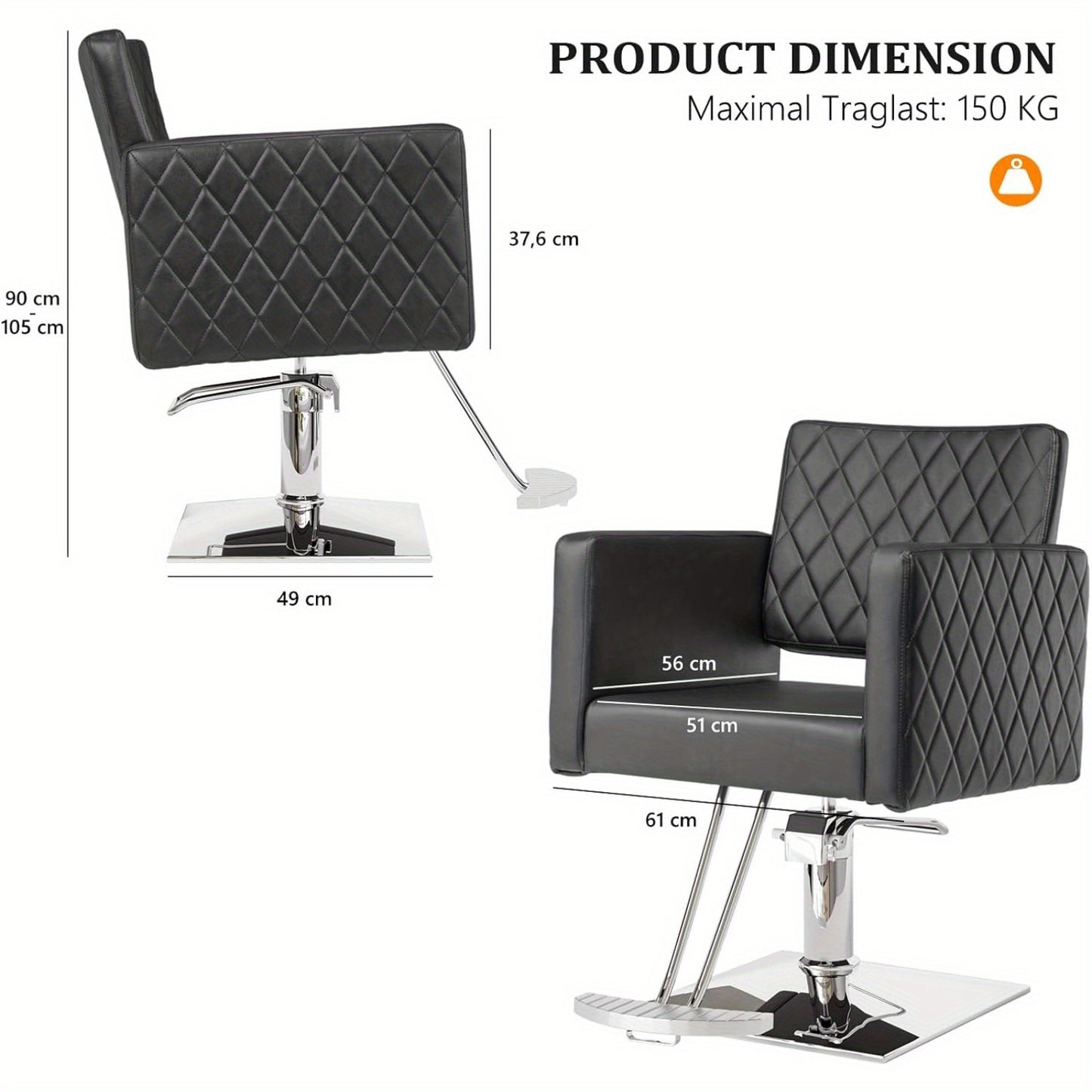 Kappersstoel – Barbersstoel – Salonstoel – Stoel Voor Kappers – Hairstylersstoel Zwart – Verstelbare Hoogte 90-105 cm – 360° Draaibaar Met Aluminium Voetsteun