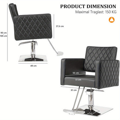 Kappersstoel – Barbersstoel – Salonstoel – Stoel Voor Kappers – Hairstylersstoel Zwart – Verstelbare Hoogte 90-105 cm – 360° Draaibaar Met Aluminium Voetsteun