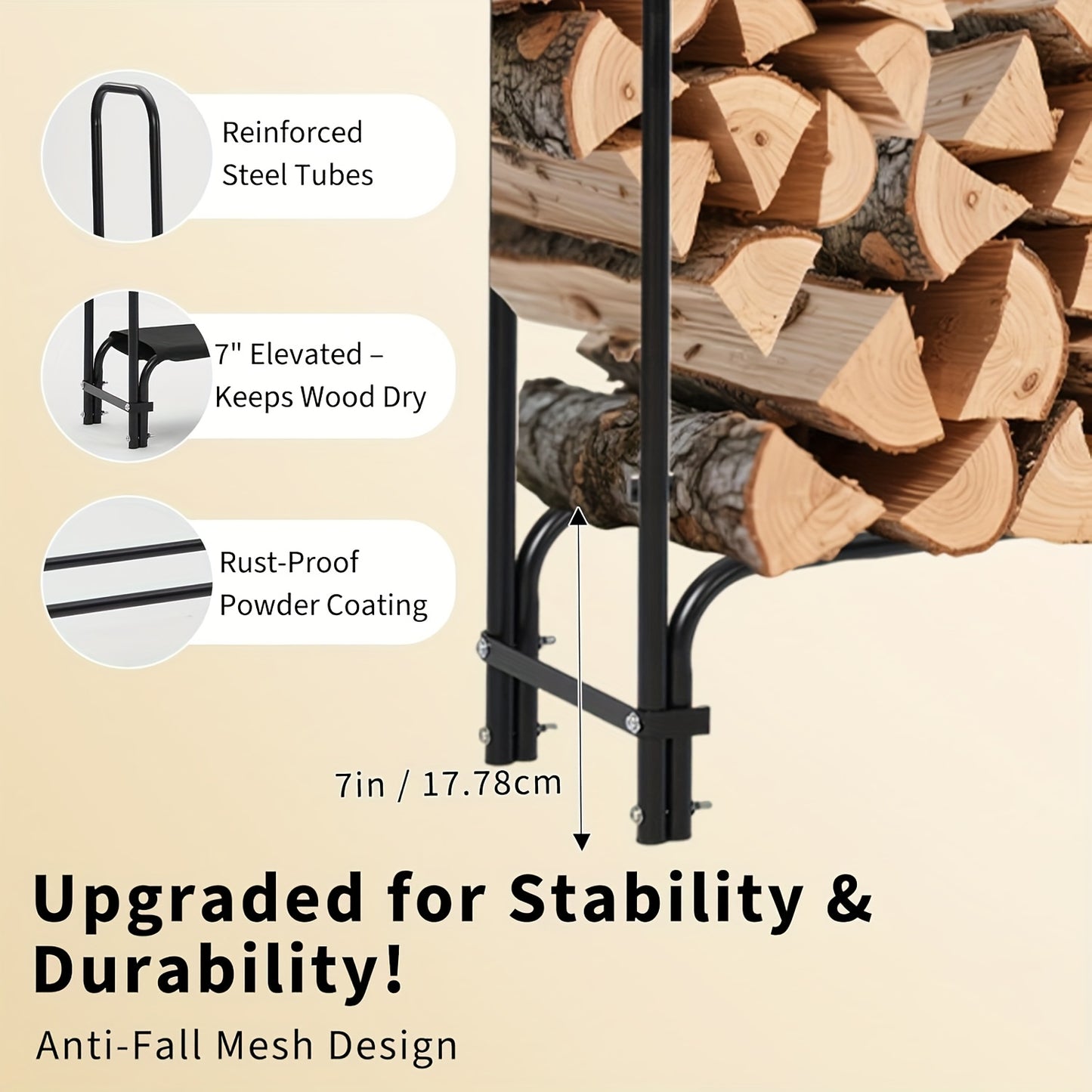 Houtopslagrek – Brandhoutrek – Houtopslagstandaard – Houtopslaghouder – Houtopslagmeubel – Stevige Metalen Constructie – Draagvermogen 907 kg – 121,92 cm Breed – Binnen en Buiten Gebruik