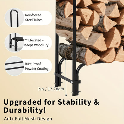 Houtopslagrek – Brandhoutrek – Houtopslagstandaard – Houtopslaghouder – Houtopslagmeubel – Stevige Metalen Constructie – Draagvermogen 907 kg – 121,92 cm Breed – Binnen en Buiten Gebruik