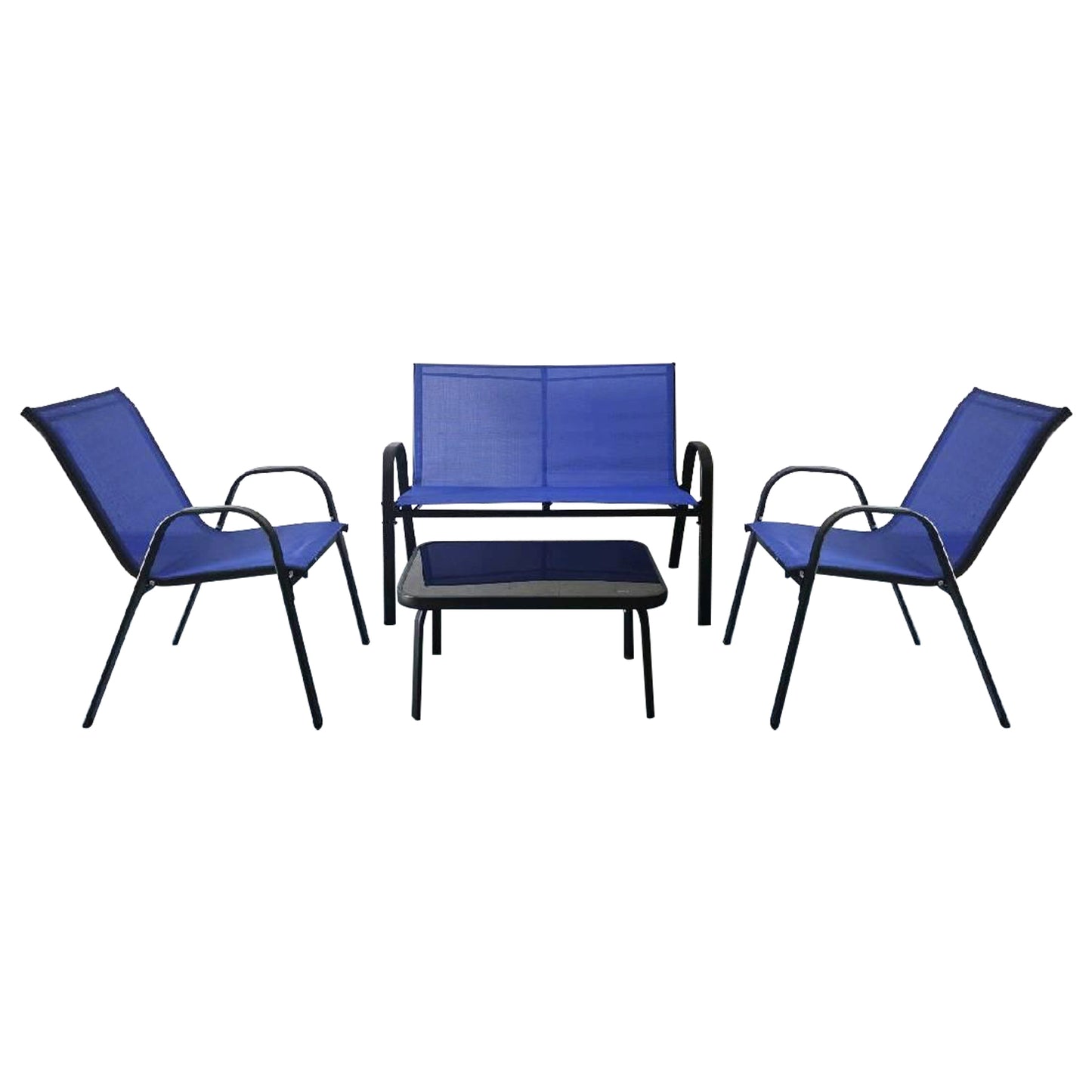 Loungeset Buiten – Tuinset – Terrasset – Balkonmeubilair – Lounge Meubels – Sneldrogende Ademend Stof – Stevig Metalen Frame – Blauw