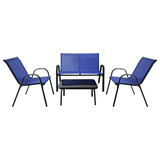 Loungeset Buiten – Tuinset – Terrasset – Balkonmeubilair – Lounge Meubels – Sneldrogende Ademend Stof – Stevig Metalen Frame – Blauw