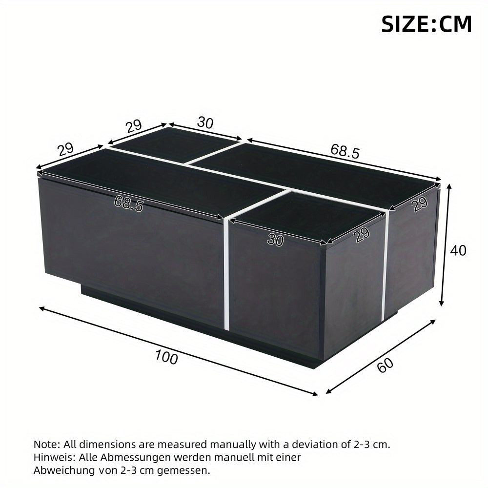 Salontafel – Koffietafel – Bijzettafel – Woonkamertafel – Zwarte Vierkante Salontafel – Met 4 Schuifladen – Metaal – 100x60x40 cm – Modern Minimalistisch Design