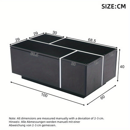 Salontafel – Koffietafel – Bijzettafel – Woonkamertafel – Zwarte Vierkante Salontafel – Met 4 Schuifladen – Metaal – 100x60x40 cm – Modern Minimalistisch Design