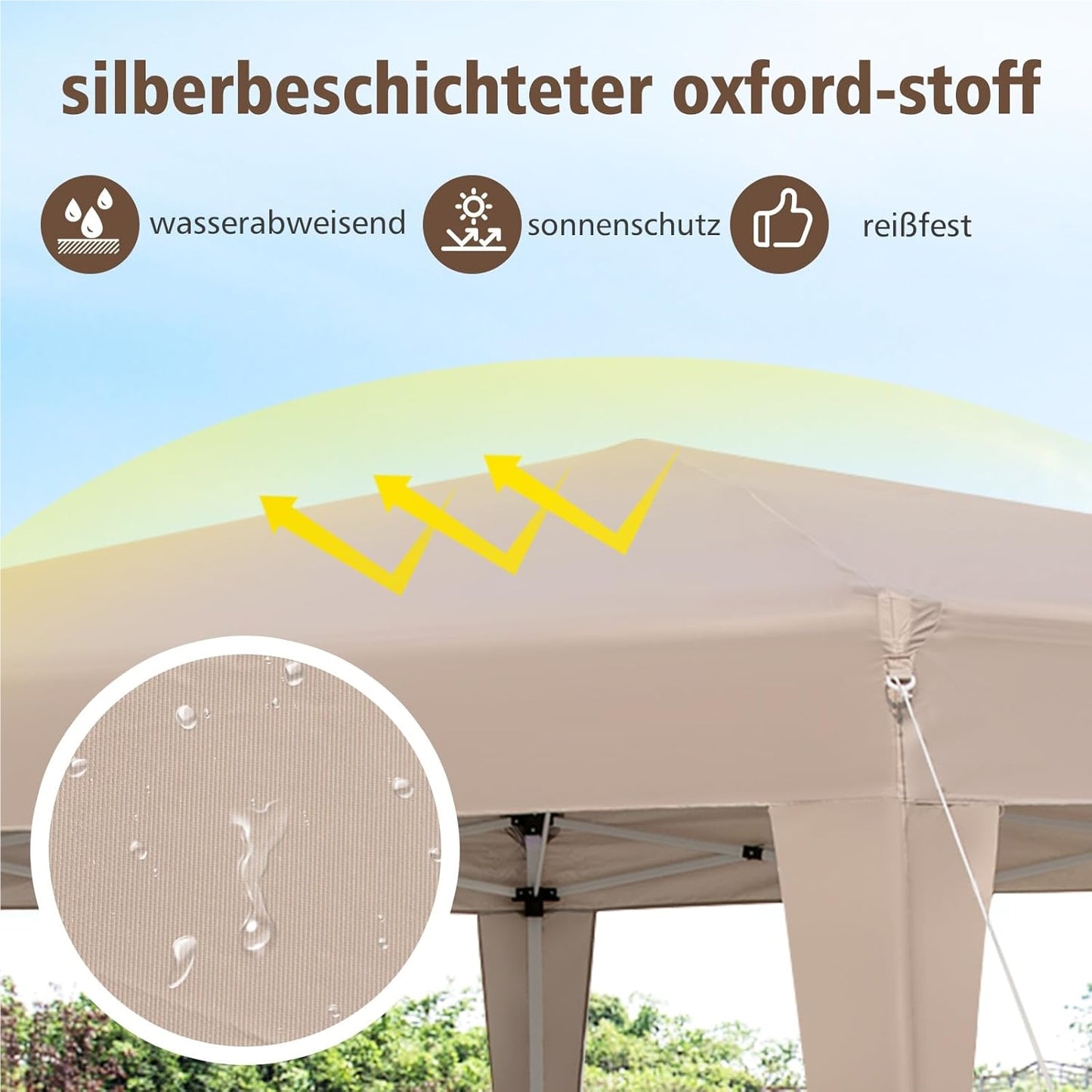 Pop-up Partytent – Vouwtent – Tuinkapscherm – Feesttent – Paviljoen – Verstelbare Hoogte – Water- en UV-bestendig Khaki 400x348 cm
