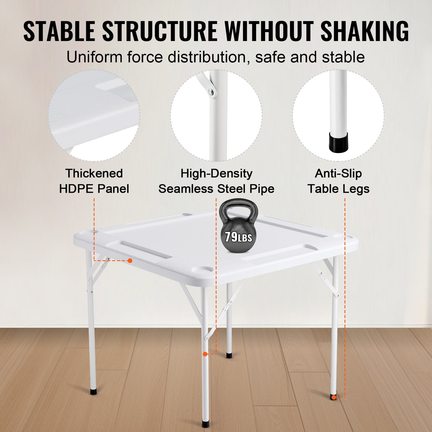 Vouwtafel – Speltafel – Kaarttafel – Mahjongtafel – Opvouwbare Tafel – 4 Bekerhouders – Duurzaam HDPE Blad