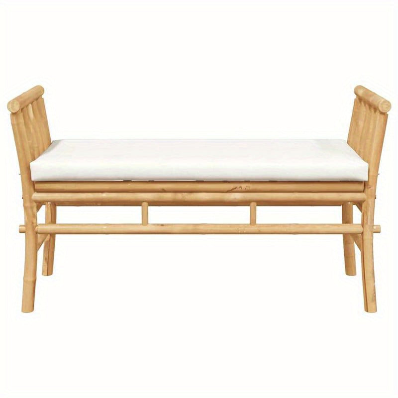Tuinbank – Buitenbank – Tuinmeubel – Zitbank – 110Cm – Bamboe – Met Comfortabel Kussen – Duurzaam & Weerbestendig – Crème