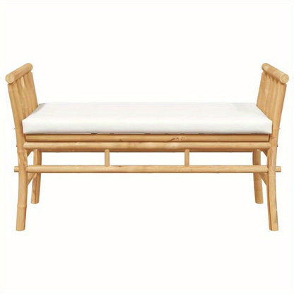 Tuinbank – Buitenbank – Tuinmeubel – Zitbank – 110Cm – Bamboe – Met Comfortabel Kussen – Duurzaam & Weerbestendig – Crème