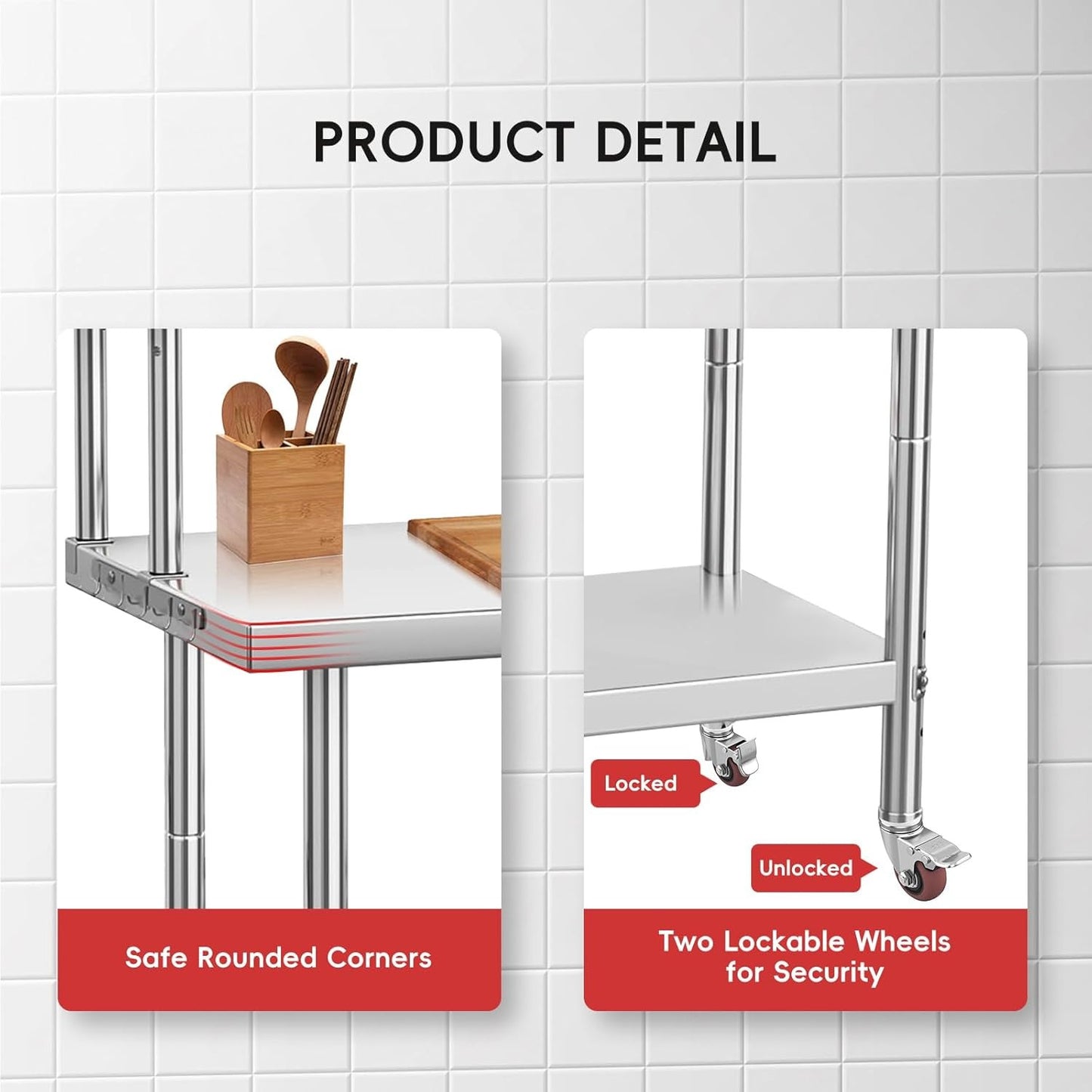 Werktafel RVS – Werkbank – Werktafel Keuken – Werkbank Garage – 99,06 x 60,96 cm – Zwaar Belastbaar Tot 660 kg – Verstelbare Poten & Afneembare Planken