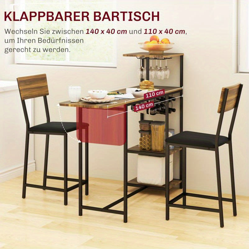 Barset – Barmeubel – Keukentafel – Krukken – Bistroset – Opvouwbare Tafel – Inklapbare Krukken – Stalen Frame – Compact Ruimtebesparend Design