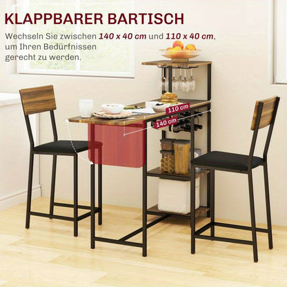 Barset – Barmeubel – Keukentafel – Krukken – Bistroset – Opvouwbare Tafel – Inklapbare Krukken – Stalen Frame – Compact Ruimtebesparend Design