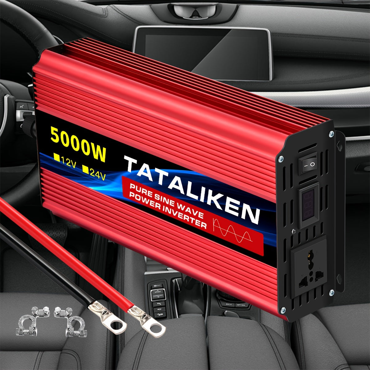 Power Inverter 12V naar 220V – Spanningsomvormer – Omvormer – DC-AC Converter – 5000W Vermogen – 2 Stopcontacten – LCD Display – Robuuste Metalen Behuizing
