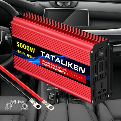 Power Inverter 12V naar 220V – Spanningsomvormer – Omvormer – DC-AC Converter – 5000W Vermogen – 2 Stopcontacten – LCD Display – Robuuste Metalen Behuizing