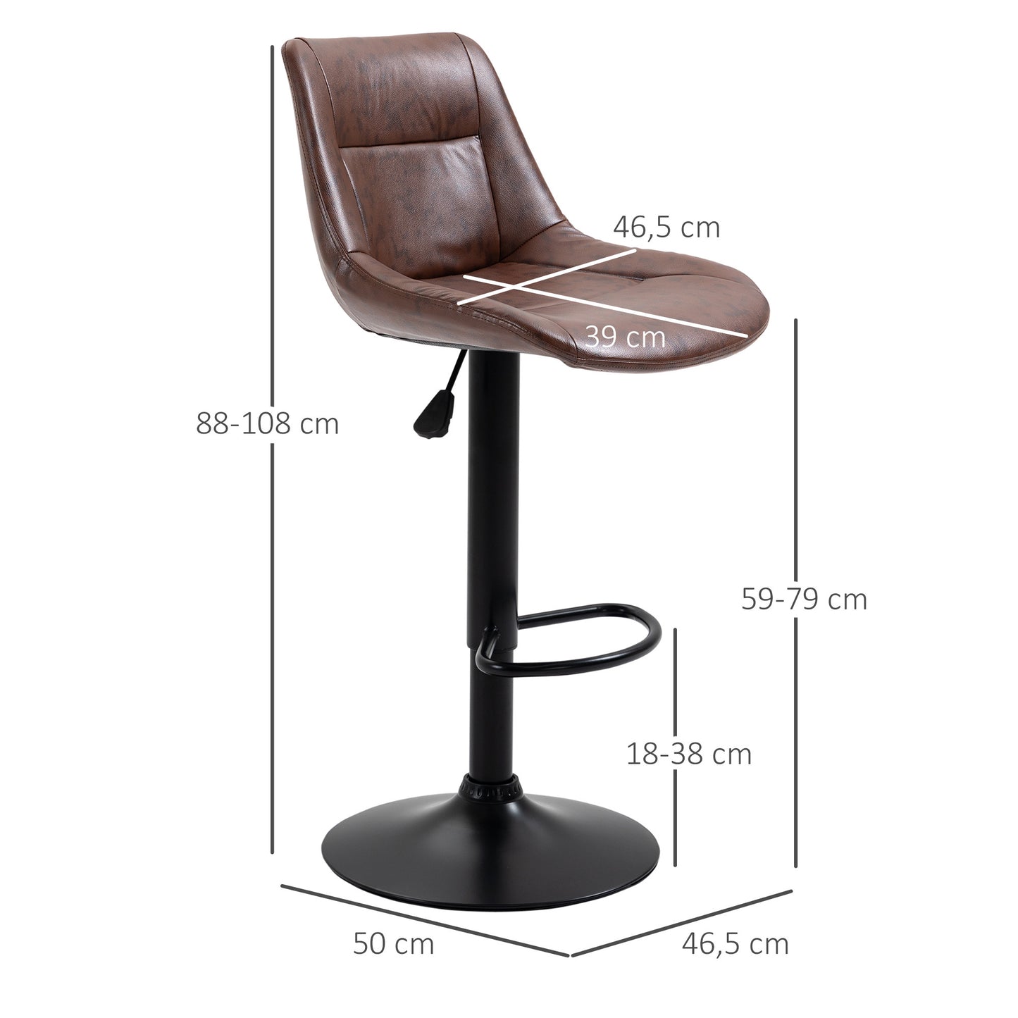 Barkrukken – Barstoelen – Keukenkrukken – Hoge Stoelen – Barkruk Set Bruin – Verstelbare Hoogte Tot 108 Cm – Stevig Zwart Metalen Frame