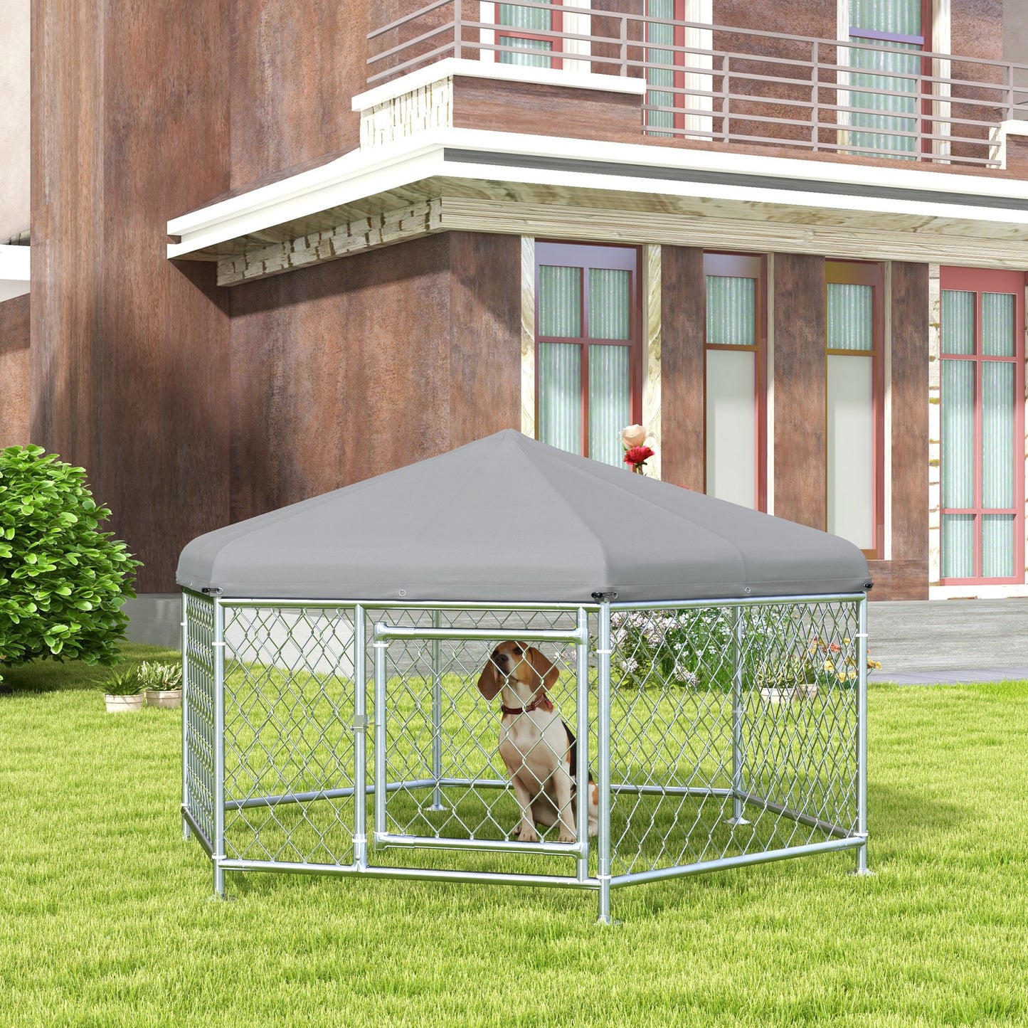Buitenkennel Hond – Hondenren – Hondenverblijf – Hondenhok – Buitenren – Waterafstotend Oxford-Dak – Gegalvaniseerd Stalen Frame