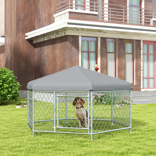Buitenkennel Hond – Hondenren – Hondenverblijf – Hondenhok – Buitenren – Waterafstotend Oxford-Dak – Gegalvaniseerd Stalen Frame