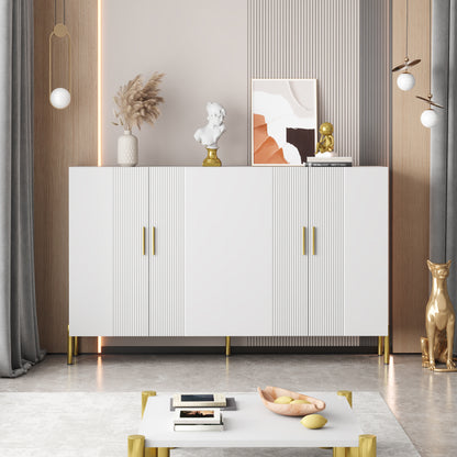 Wit Opbergmeubel – Opbergkast – Dressoir – Ladenkast – Buffetkast – Modern Design – Verstelbare Planken – Gouden Accenten – 160x35x100 cm