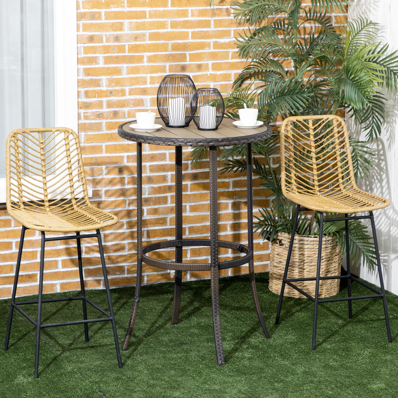2Er Set Barhocker Mit Lehne Barstühle Im Boho-Design, Pe-Rattan, Inkl. Fußtstütze, 42.5 Cm X 52 Cm X 102 Cm, Gelb + Schwarz