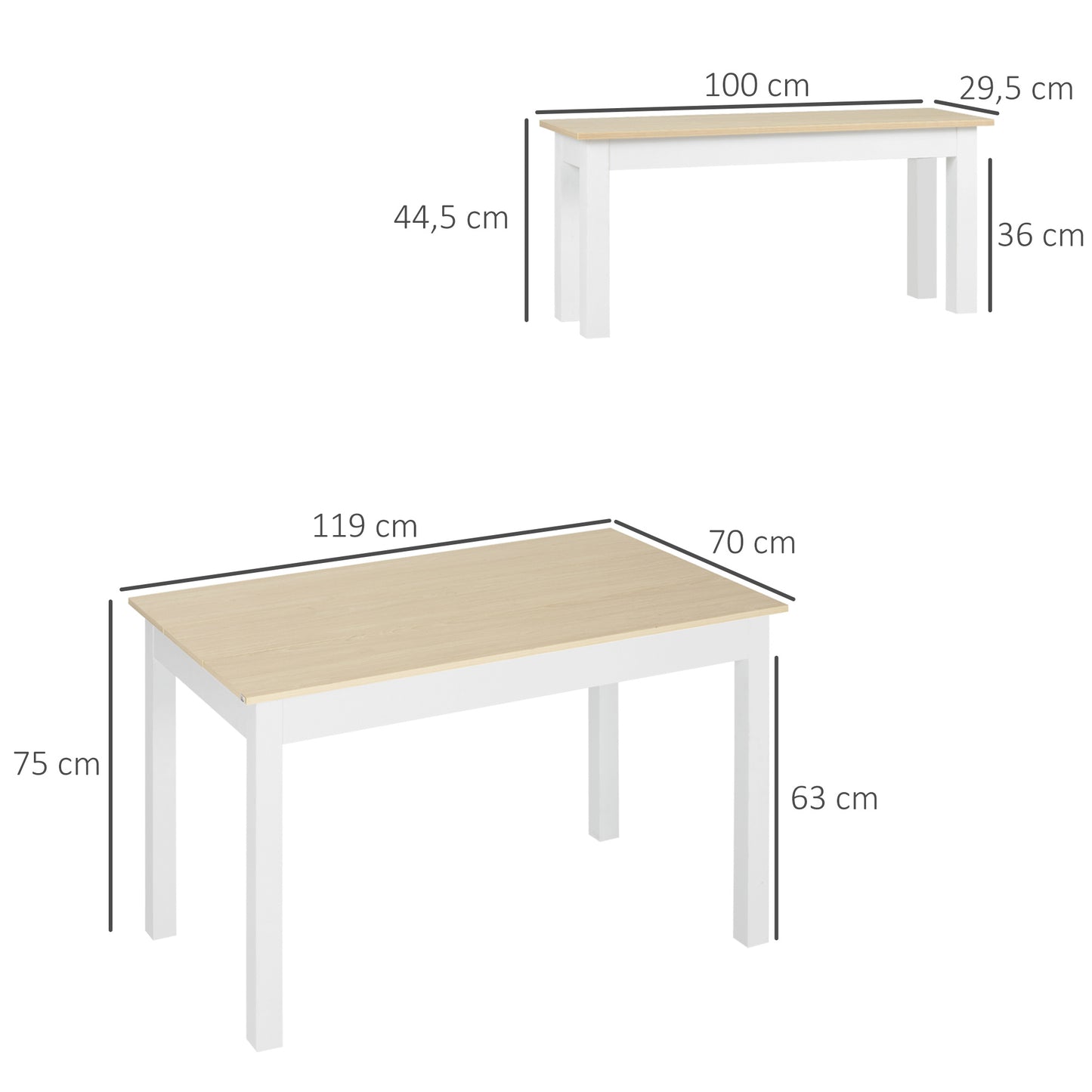 Eettafelset – Tafel Met Banken – Eettafelbank – Keukentafel – Eetkamerset – Houtkleur – Compact Ontwerp – Stevige Spaanplaat – 4-6 Personen
