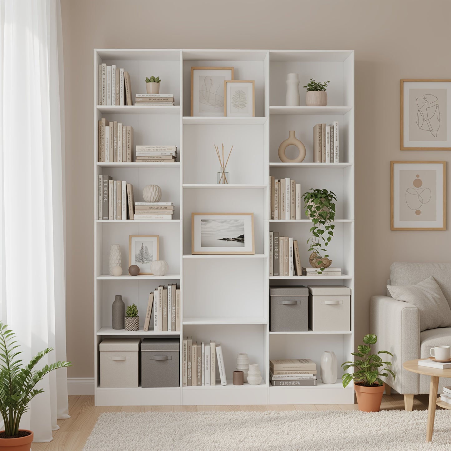 Boekenkast – Boekrek – Opbergkast – Vakkenkast – Displaykast – Wit – Grote Opbergruimte 188x149 cm – Stevig Spaanplaat Met Anti-omvalbeveiliging