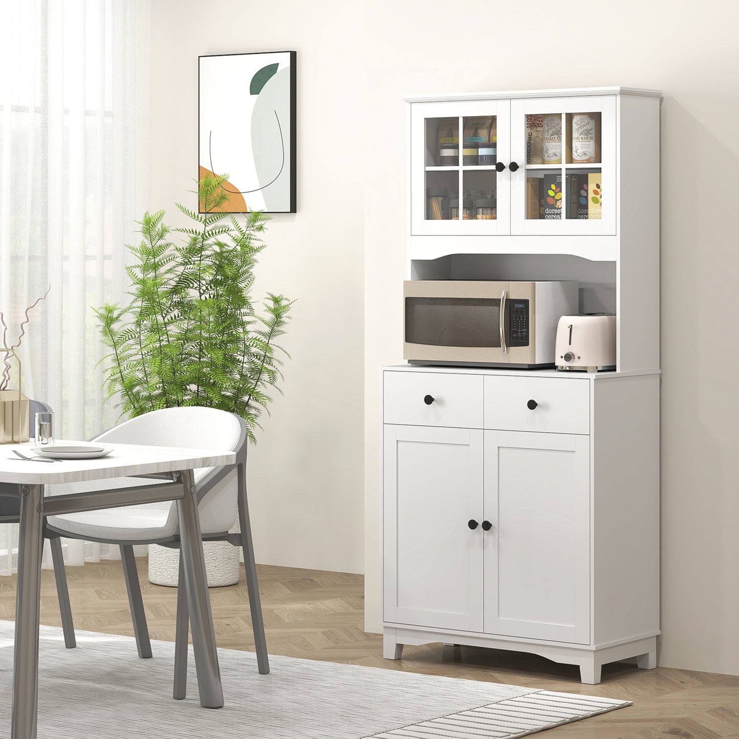 Hoge Keukenkast – Keukenkast Met Laden – Opbergkast – Buffetkast – Vitrinekast – Verstelbare Planken – Kabeldoorvoer Werkblad – Wit Melamine 74,5x40x172 cm
