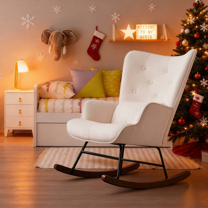 Schommelstoel – Relaxstoel – Woonkamerstoel – Nordic Stoel – Wit – Ergonomisch Ontwerp Met Hoge Rugleuning – Stil En Soepel Schommelmechanisme