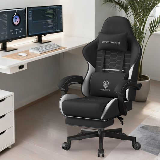 Ergonomische Gamingstoel – Bureaustoel – Gamestoel – Werkstoel – Zwarte Witte Variant – Met 3D Armsteunen – Verstelbare Lendensteun & Voetensteun