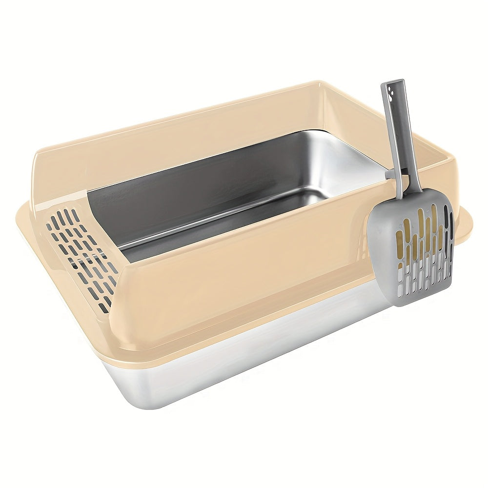 Kattenbak – Kattenbakken – Katten Toilet – Kattenbak Open – Konijnenbak – Roestvrij Staal – Extra Groot 50x35x24 cm – Hoge Wanden Tegen Uitloop – Inclusief Schepje