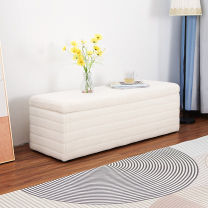 Stool with Storage Space, Modern Bench Bedroom Storage Box Teddy Fabric Footstool Chest 118cm, Beige, Spacesaving Stool, Home Organization, Minimalist Bench, Contemporary Footstool, Cozy Material, Soft Upholstery, Fabric Foot