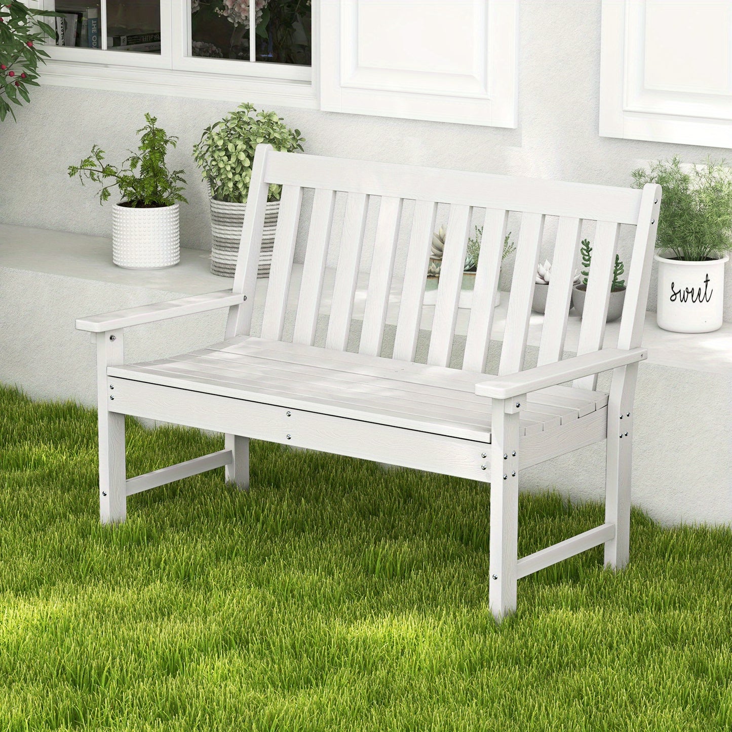 Tuinbank – Buitenbank – Zitbank – Loungebank – Parkbank – Weerbestendig HDPE – Extra Stevig 320 kg Draagkracht – Wit