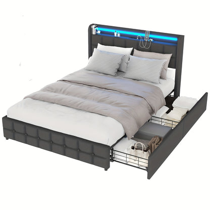 Eenpersoonsbed – Bedframe – Single Bed – Opbergbed – Slaapbank – 90x200 cm – Met 2 Opberglades – Stevige Houten Lattenbodem
