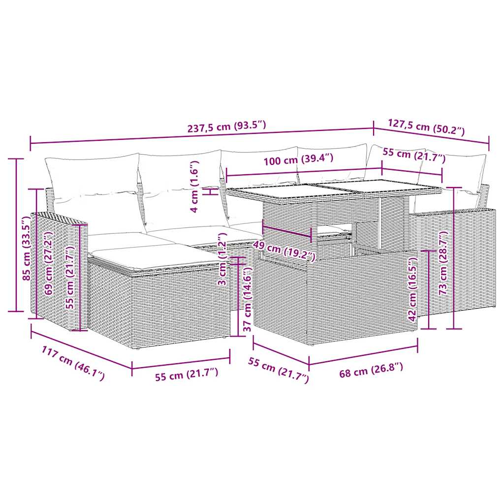 Loungeset Tuinset – Loungeset Modulaire Tuinmeubelen – Loungeset Poly Rattan – Loungeset Buiten – Loungeset Bruin – Weerbestendig PE-Rattan – Opbergruimte Met Waterdichte Binnenzak