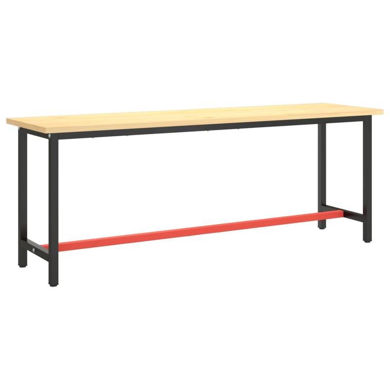 Werkbank – Werktafel – Werkplek – Werkstation – Werkblad – Metaal – Mat Zwart Rood – 210x50x79 cm – Robuust & Stabiel - QUORE
